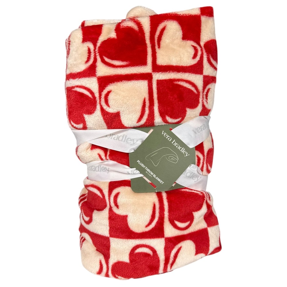 Vera Bradley Plush Throw Blanket Red Heart Pattern Soft Cozy‎ 972